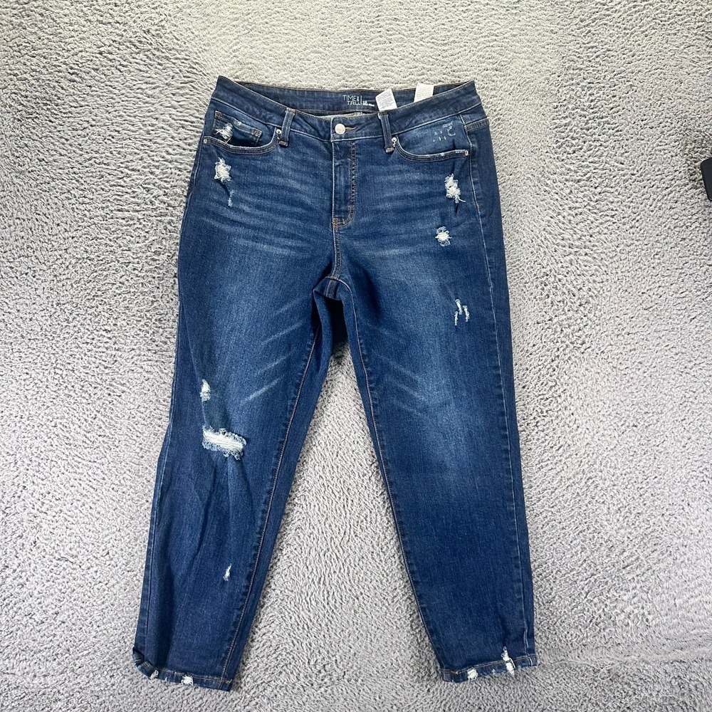 Time and Tru Jeans Womens 12 Blue Cotton Denim Skinny Distressed Faded Stretch